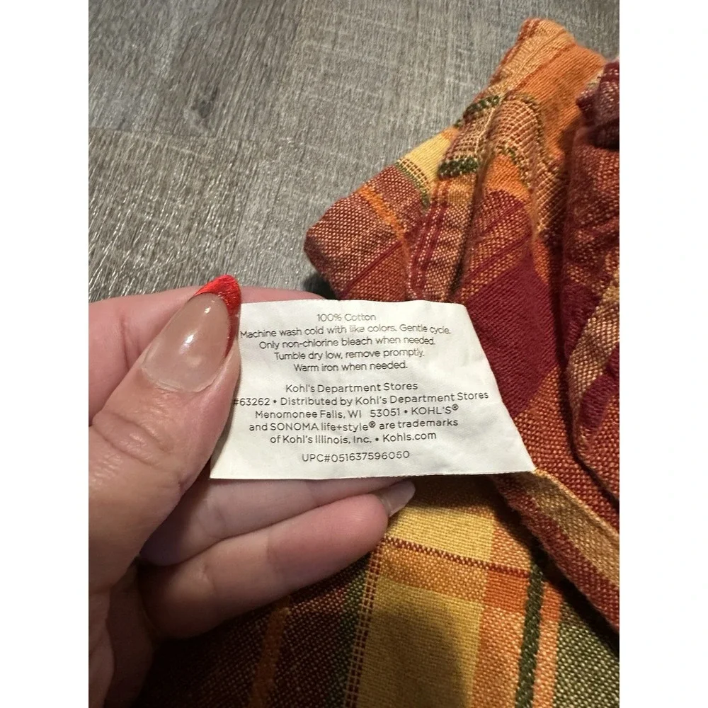 Sonoma Plaid Fall Colors Orange Green‎ Red Yellow Thanksgiving Cloth Napkins 4